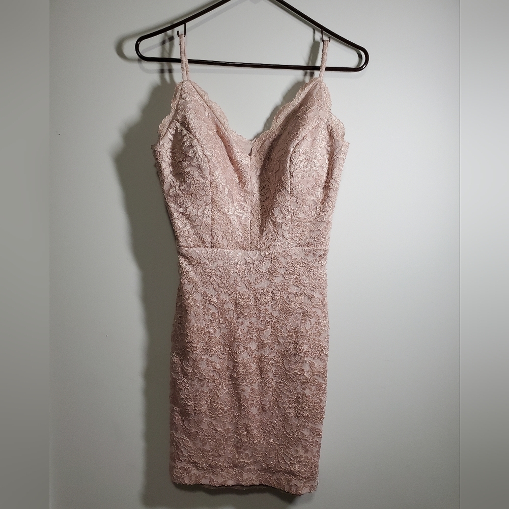 Morgan & Co Formal Lace Rose Gold Sparkly Mini Dress